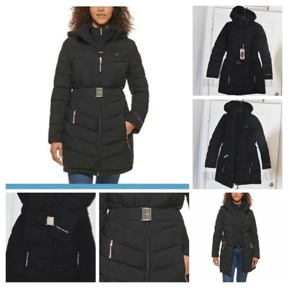 BLACK NWT  Ladies' Belted Puffer Jacket‎ Tommy Hilfiger - Picture 1 of 16